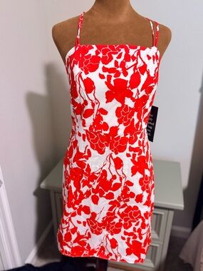 Red Floral Mini Dress with Spaghetti Straps